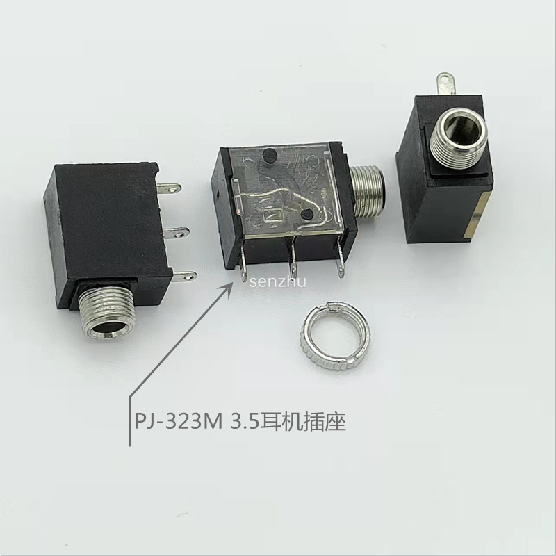 3.5耳机插座PJ-323M 3.5MM音频视频插座带螺牙单声道插座