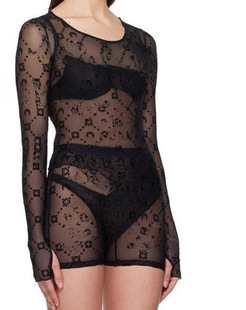 Crescent Mesh Flocking Print Marine Black