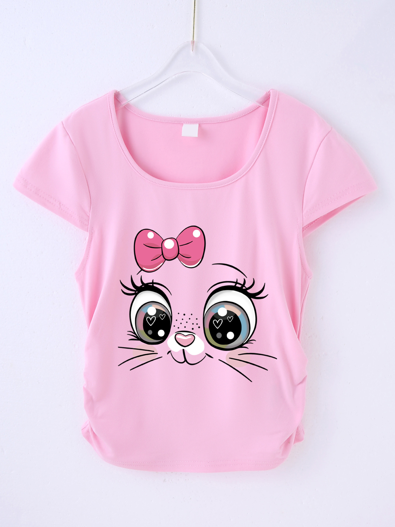 만화 고양이 핑크 티셔츠