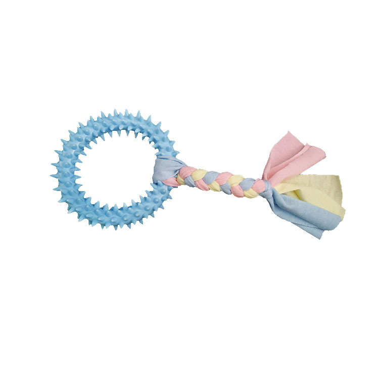 Transfronteriza nueva mascota TPR juguete mordedura resistente gato perro molar diente limpieza color algodón tira espina anillo fábrica al por mayor