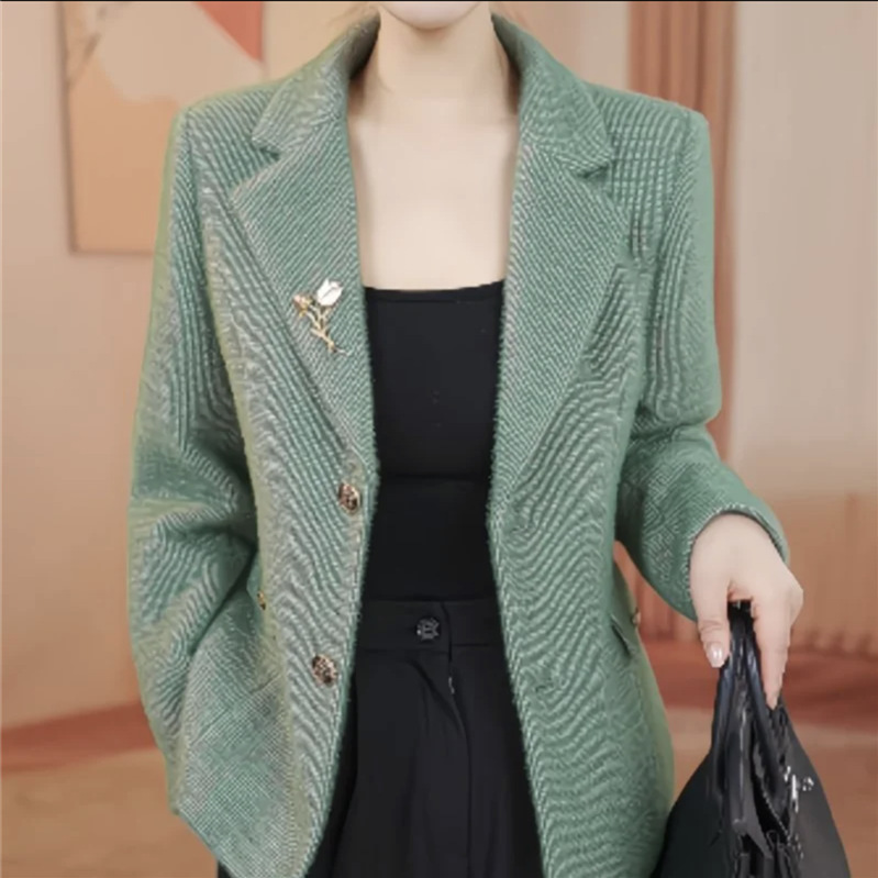 2024 New Women's High-End Pure Color Long-Sleeved Professional Small Suit Formal Wear Women's Jacket Mother's Wear New Small Suit