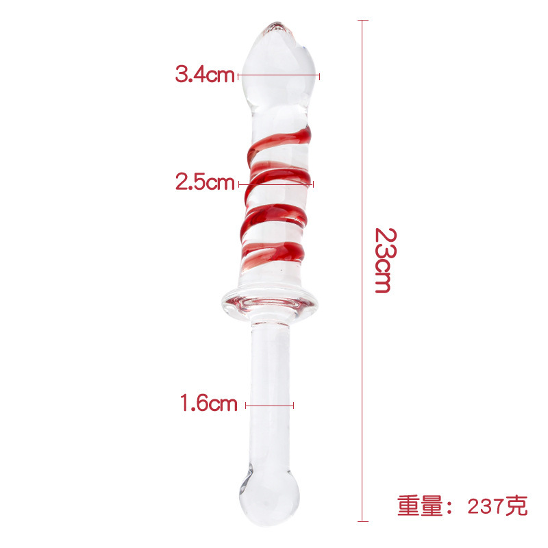 Glass Double-Ended Dildo, Manual Anal Beads & G-spot Wand, Red Crystal Design — detail image 16