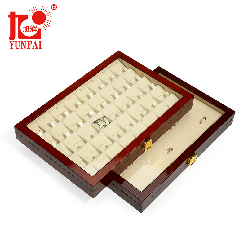 新款实木盘翡翠首饰珠宝收纳盒多功能袖扣戒指展示看货盘