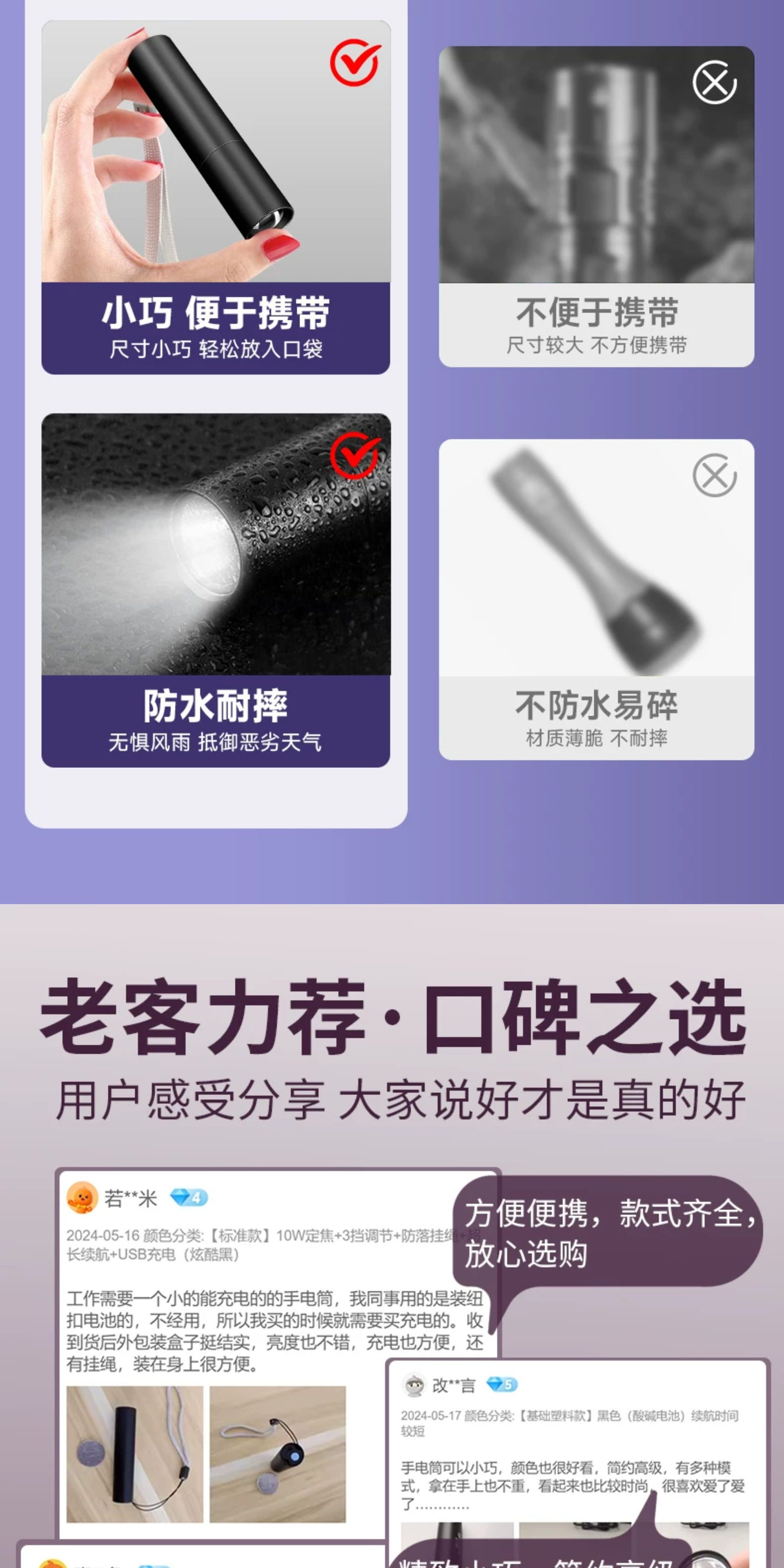 Mini flashlight with strong light, ultra-bright, long-range, rechargeable, portable, durable, small LED light for home use Z27
