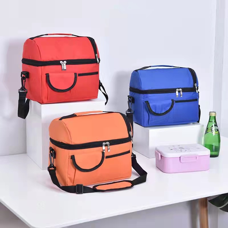 Picnic-style crossbody double-layer ice bag storage insulation bag breast milk bag with rice lunch bag portable mummy insulation big bag