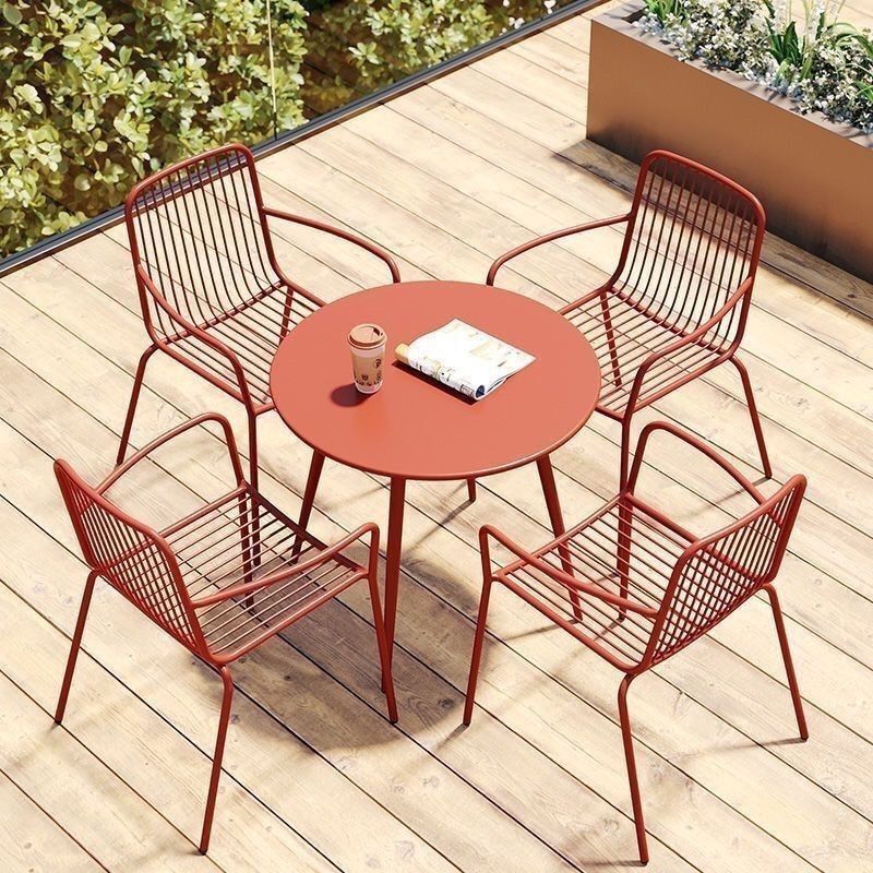 Outdoor Table and Chair Set Three-Piece Wrought Iron Courtyard Open-Air Simple Cafe Tea Shop Balcony Tea Table and Chairs