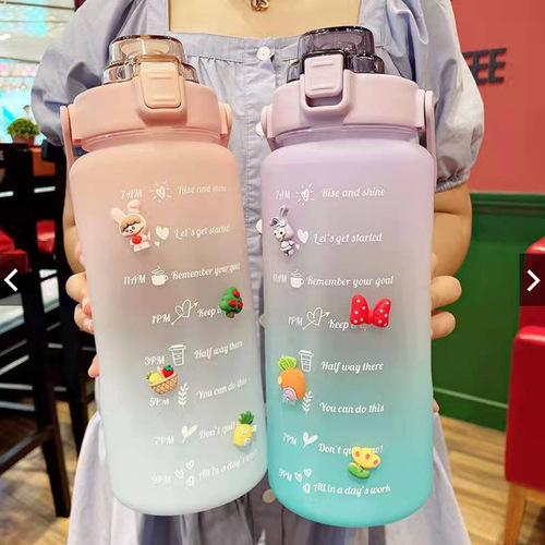 Amazon New Gradient Color Space Plastic Cup Sports Water Cup Large Capacity Sanding Water Cup Straw Outdoor Portable