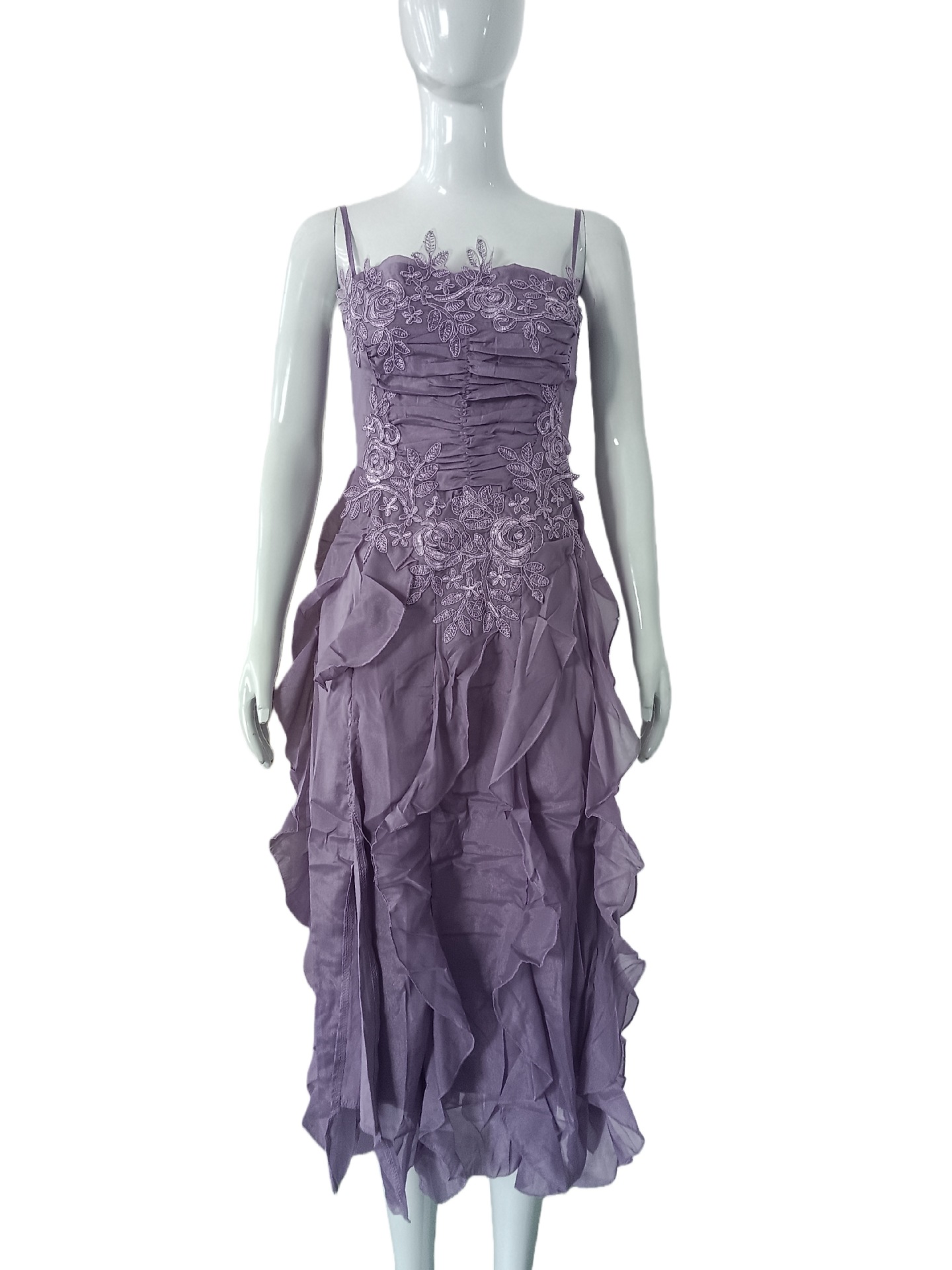Women's Elegant Halter Belted Ruffled Heavy Embroidered Flowy Midi Dress – Spring Summer Gown_ecoleips.com