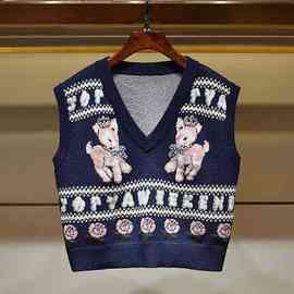 2021秋季新款V领钻饰皇冠小鹿印花无袖背心针织衫毛衫女