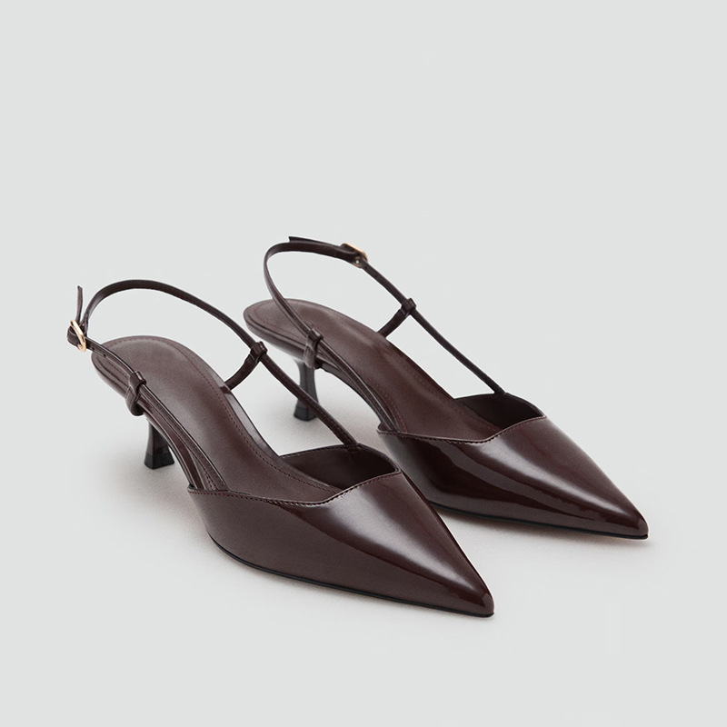 Qadın patent dəri mules ayaqqabı, uclu burun, stiletto daban