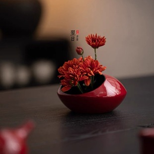 The next day the Forbidden City red ceramic vase ornaments Chinese red Chinese-style household flower holder built water tea ceremony flower ware landscaping