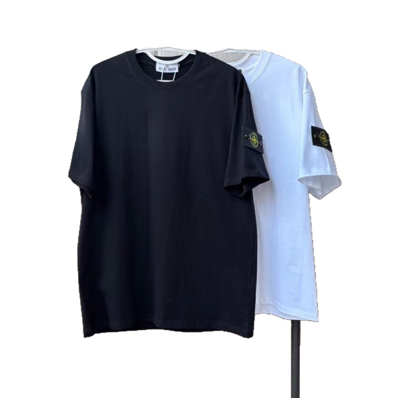 クロスボーダーストーンアイランド2025夏 欧米トレンドブランド コンパス袖章 ビッグボードTシャツ 男女兼用 ゆったりカジュアル|undefined