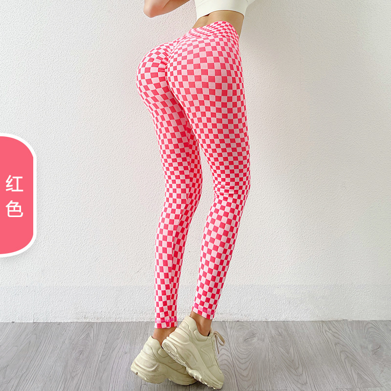 Ins europeo y americano sin costuras de punto Plaid yoga pantalones melocotón cadera sexy cadera adelgazamiento pantalones de secado rápido deportes fitness Pantalones