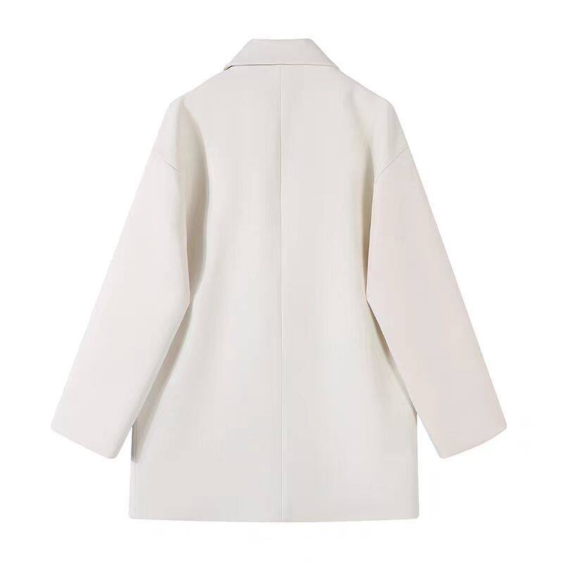 Áo blazer nữ dáng suông rộng phong cách Hàn Quốc, cổ vest một hàng cúc, tay dài — Màu trắng ngà, Màu xám đậm, màu đen