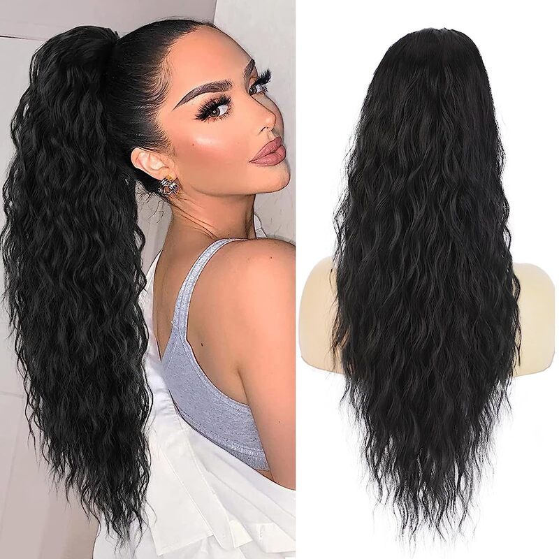 Xuchang ウィッグ 30 インチクリップポニーテール水波紋ロング巻き毛ふわふわポニーテールヘアエクステンションポニーテールヘア|undefined