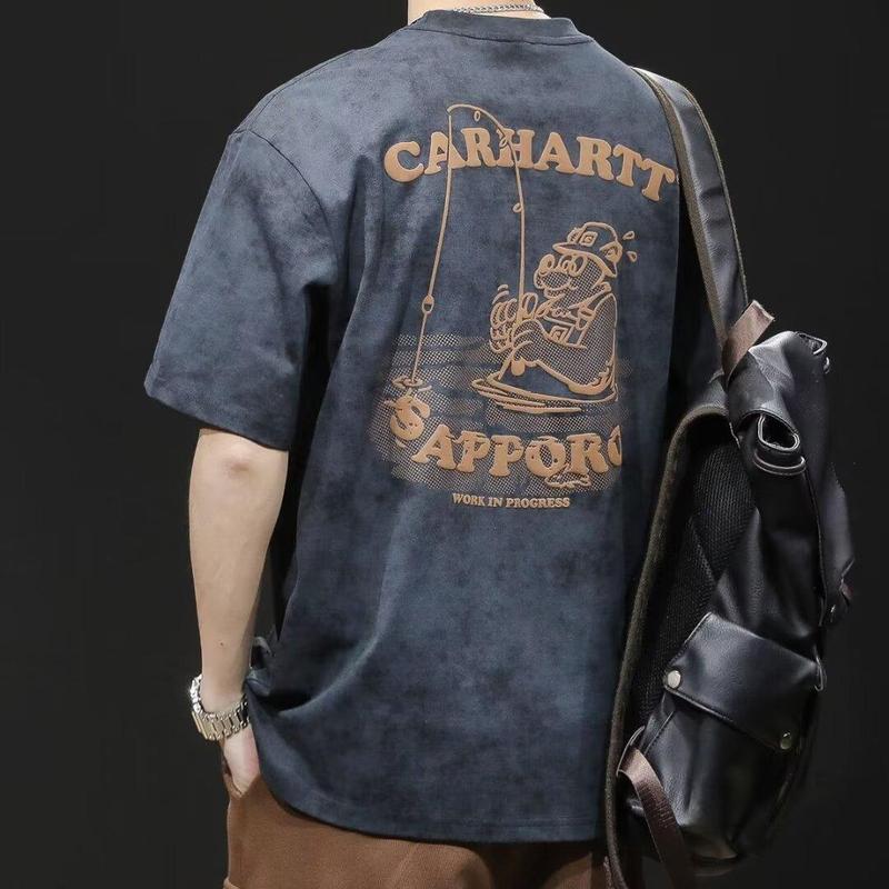 香港スタイルの漫画多用途プリントトップストレンディなブランド半袖 Tシャツメンズ夏ルーズカジュアルイン半袖 Tシャツ|undefined