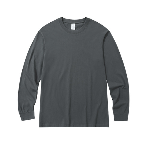 American cotton long-sleeved T-shirt for men and women, autumn and winter warm loose round-neck bottomed shirt for men, pure color cotton long-sleeved
