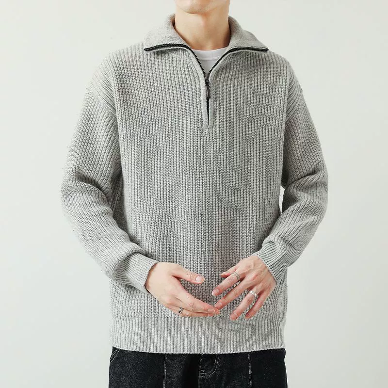 Демисезонный knitted свитер с молнией, теплая шерстяная куртка с молнией, стиль высокого качества