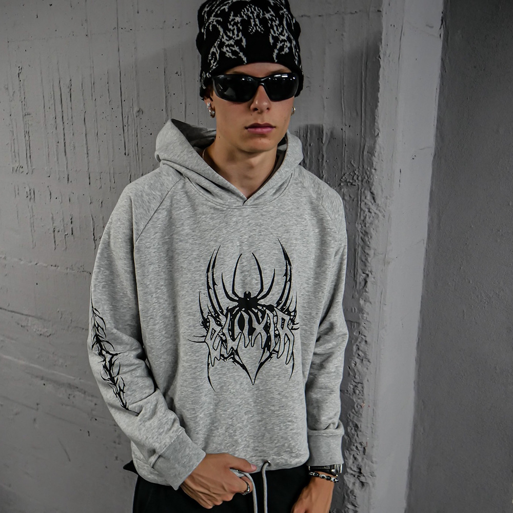Unisex Y2k Hooded Pullover With Geometric Pattern Print Trendy_voghion.com