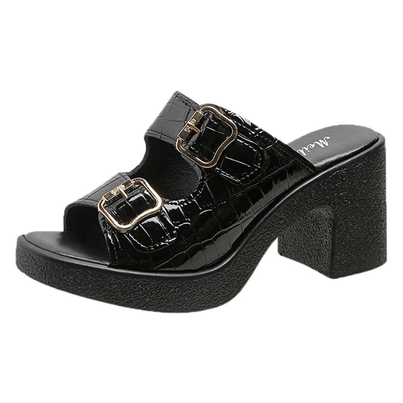 Сандалии с пряжкой на поясе женские летние 2023 в Корейском стиле Новая повседневная верхняя одежда сырные сандалии на высоком каблуке для женщин