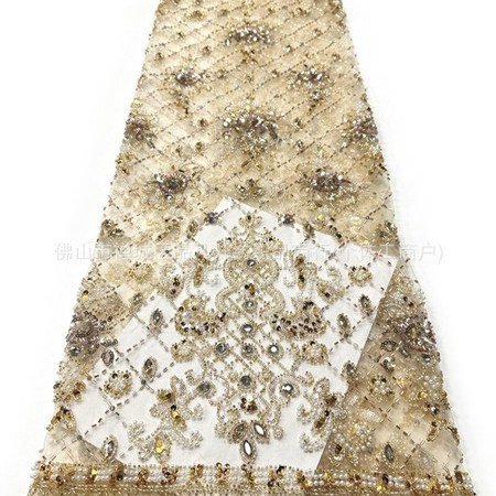 Fabricantes de perforación de cabello recto cuadrícula de cuentas bordadas de tubería sudeste asiático vestido de alta gama cena de moda brindis tela image 5