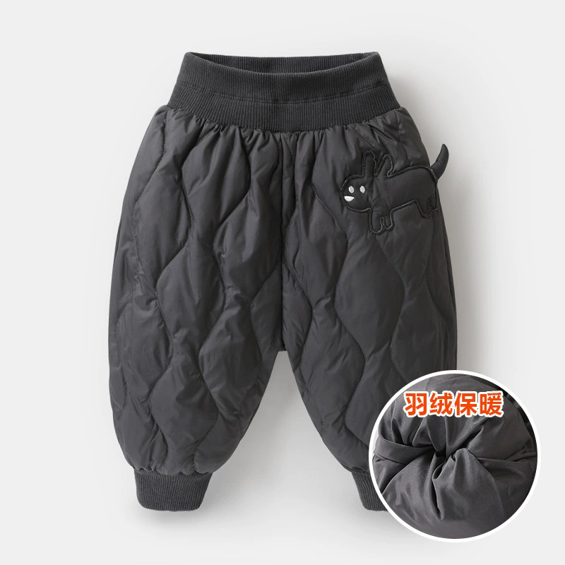 CUTEPANDA'S Children's Down Trousers Set with Velvet Lining, Autumn Warmth for Boys, Duck Down