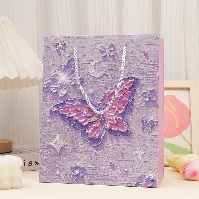 보라색 나비 7989-2 (휴대용 끈 유화); 고급 백상지; 14x7x15