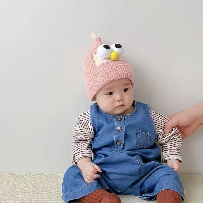 宝宝毛线帽子冬韩版幼儿保暖套头帽可爱超萌大眼睛男女儿童针织帽|undefined