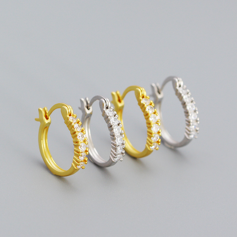 Fashion Geometric Silver Earrings Inlay Rhinestones 925 Silver Earrings