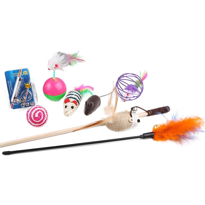 Juego de Varita Interactiva para Gatos con Plumas y Cascabel