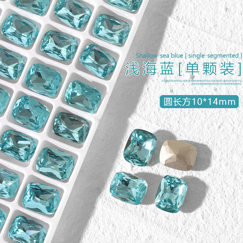 K9 cristal diamante arte de uñas luz mar azul puntiagudo fondo especial en forma de diamante oval torcido melocotón corazón ángulo recto grasa cuadrada joyería de uñas de vidrio
