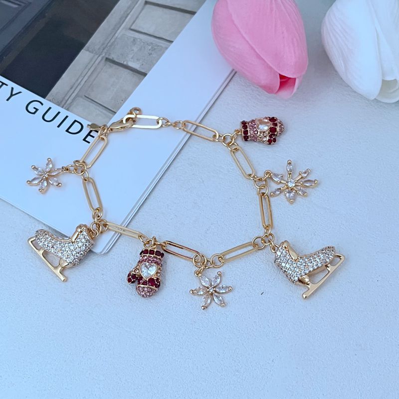New fashion light luxury niche design full diamond zircon inlaid gloves skate shoes snowflake multi-pendant metal bracelet