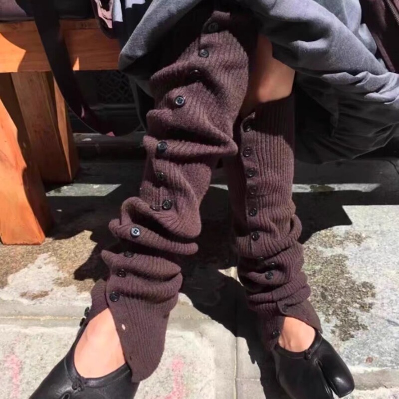 Korean Poetry Lan Same Style Heavy-Duty Leg Warmers High-Definition Slit Button Wool Knit Socks Fashionable Sweet Cool Style Socks