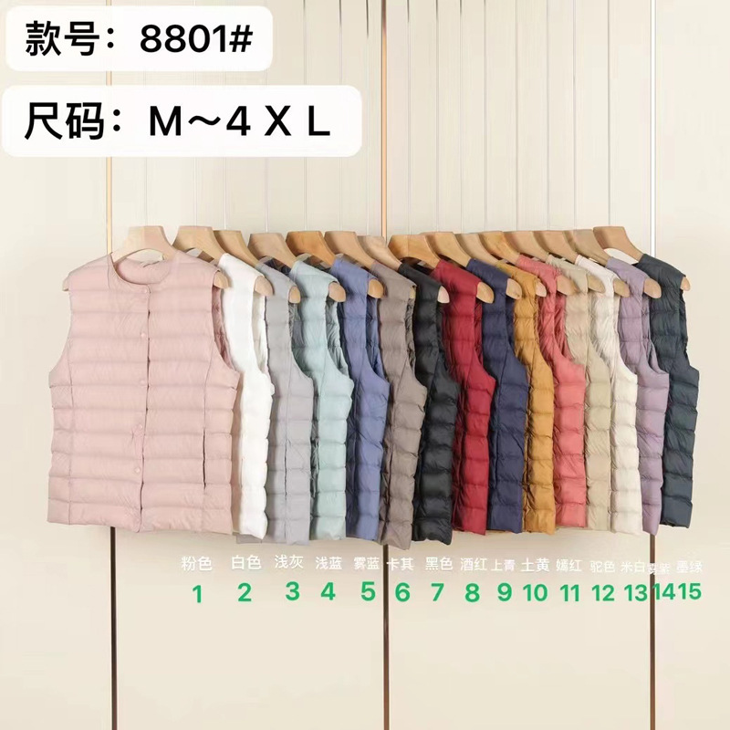 2025 White Duck down Vest for Women, Short New Style, Round Neck, Lightweight, Slim Fit, Plus Size Jacket, Black