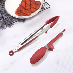 9寸12寸硅膠食物夾2件套 帶支架食品夾 耐溫牛排夾燒烤夾