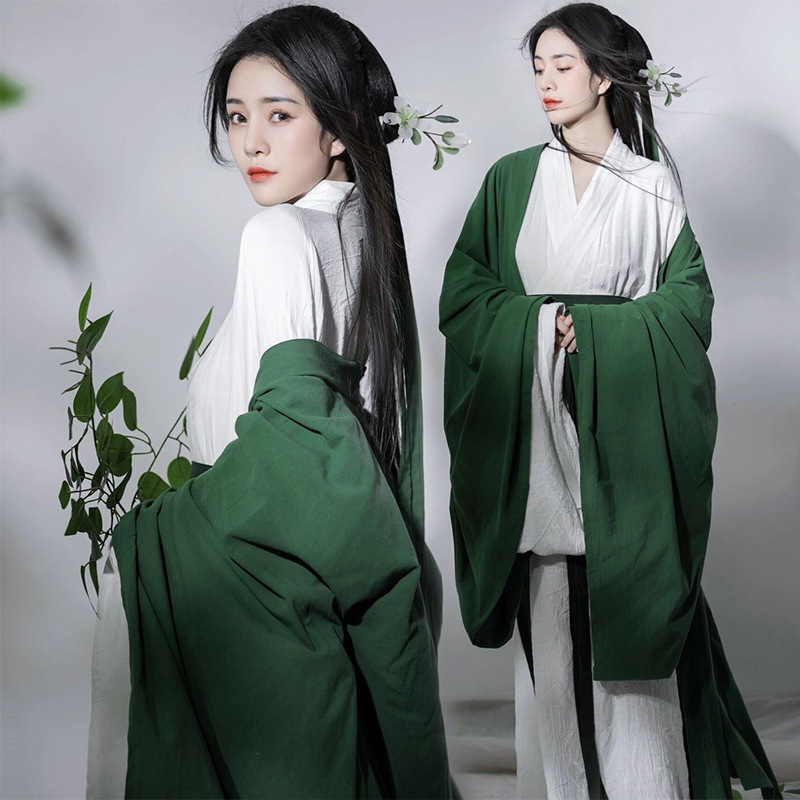 Women Chinese Hanfu female wei jin feng fairy oversized sleeve cotton and linen costume ancient folk dance costumes photographic studio antique photo dress