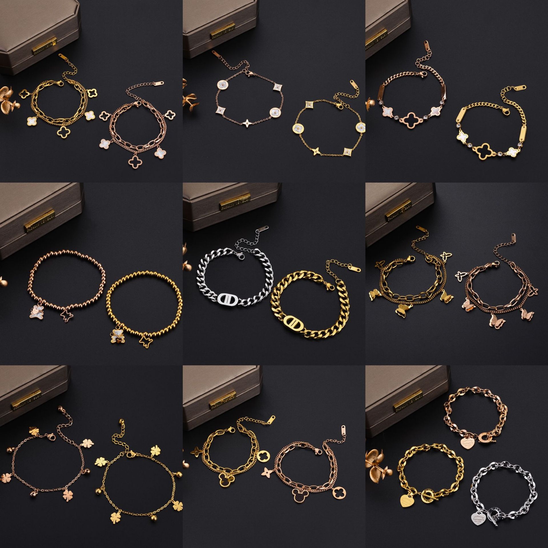 Fashion Geometric Titanium Steel Gold Plated Zircon Bracelets