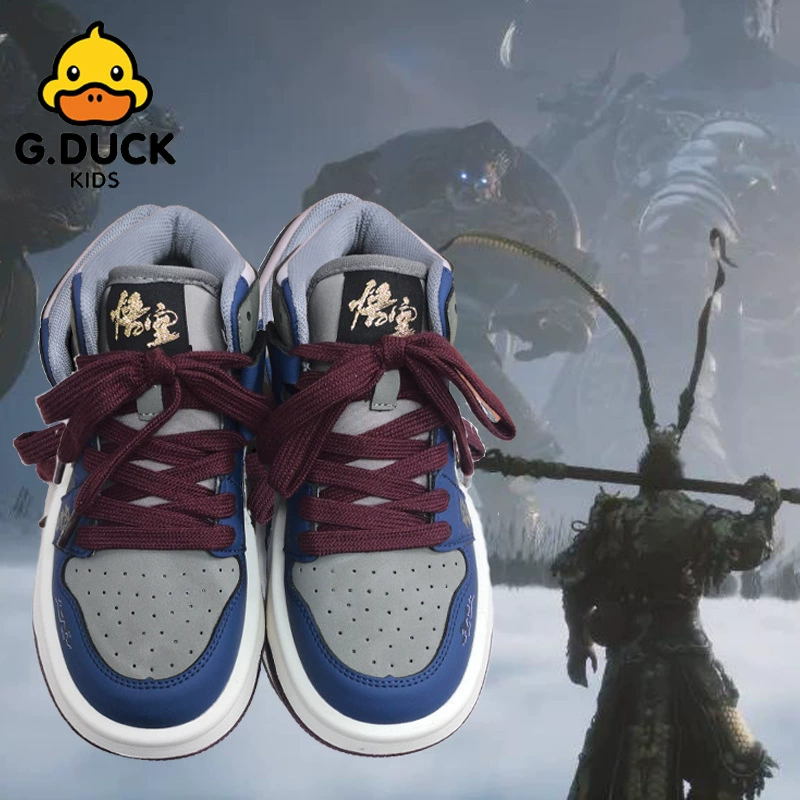 Кроссовки Black Myth Wukong для мальчиков, высокие, весна-осень 2025, детские спортивные туфли с флисовой подкладкой для зимы, девичьи туфли с двойным хлопковым утеплителем.