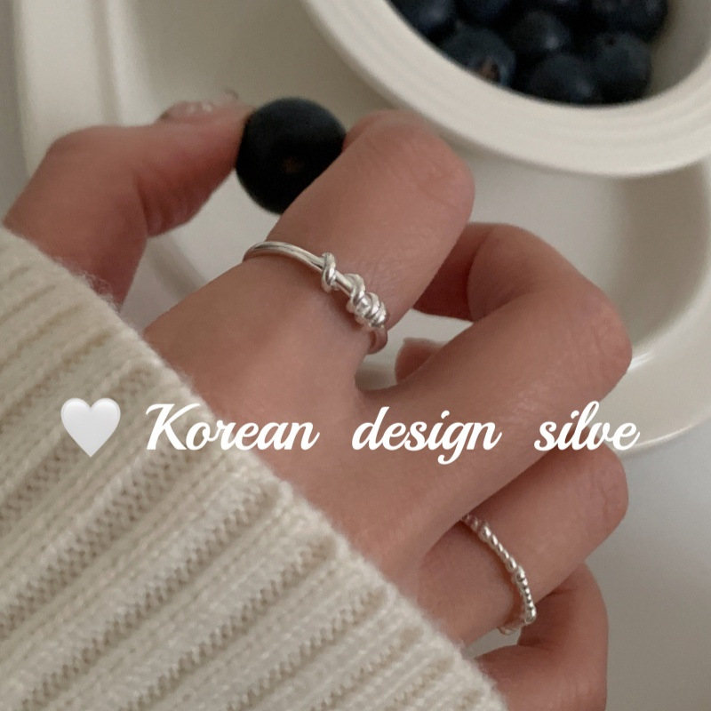 韓國ins博薦指環S925純銀線條纏繞戒指亮銀戒指 開口可調節女