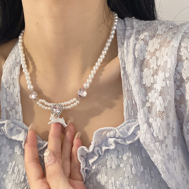 Fashion Rabbit Imitation Pearl Inlay Artificial Pearls Womenu0027S Pendant Necklace