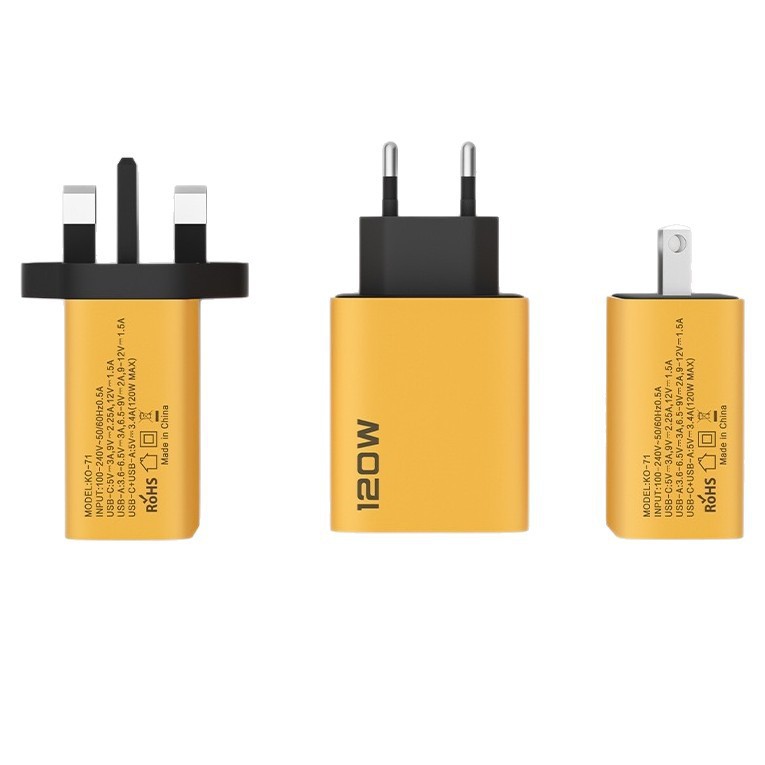 Cargador de teléfono móvil transfronterizo de 120W con carga rápida dual PD+ dual USB, cabezal de carga multipuerto estándar europeo y americano, venta al por mayor en stock.