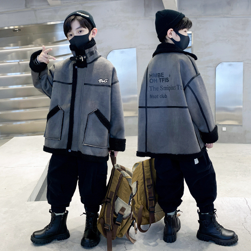 어린이 의류 소년 겨울 기모 가죽 코트 2024 새로운 CUCHK 어린이 가을과 겨울 튀긴 거리 코트 어린이 옷 조수