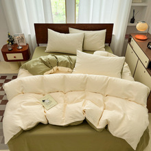 跨境A类全棉时尚提花床包四件套纯色床笠简约纯棉学生3件套厂批发