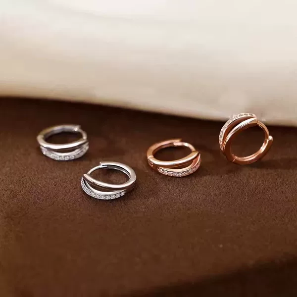AliExpress Internet Celebrity Fashionable Exquisite Double Layer Hollow Zircon Ear Buckle Elegant Small All-match Design Sense Earrings for Women