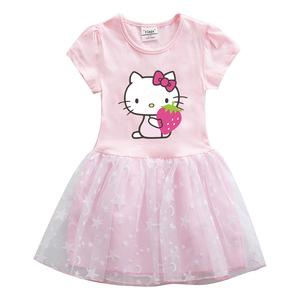 KT cat children's clothing summer new girls' dress cute sweet princess dress children's summer thin mesh skirt