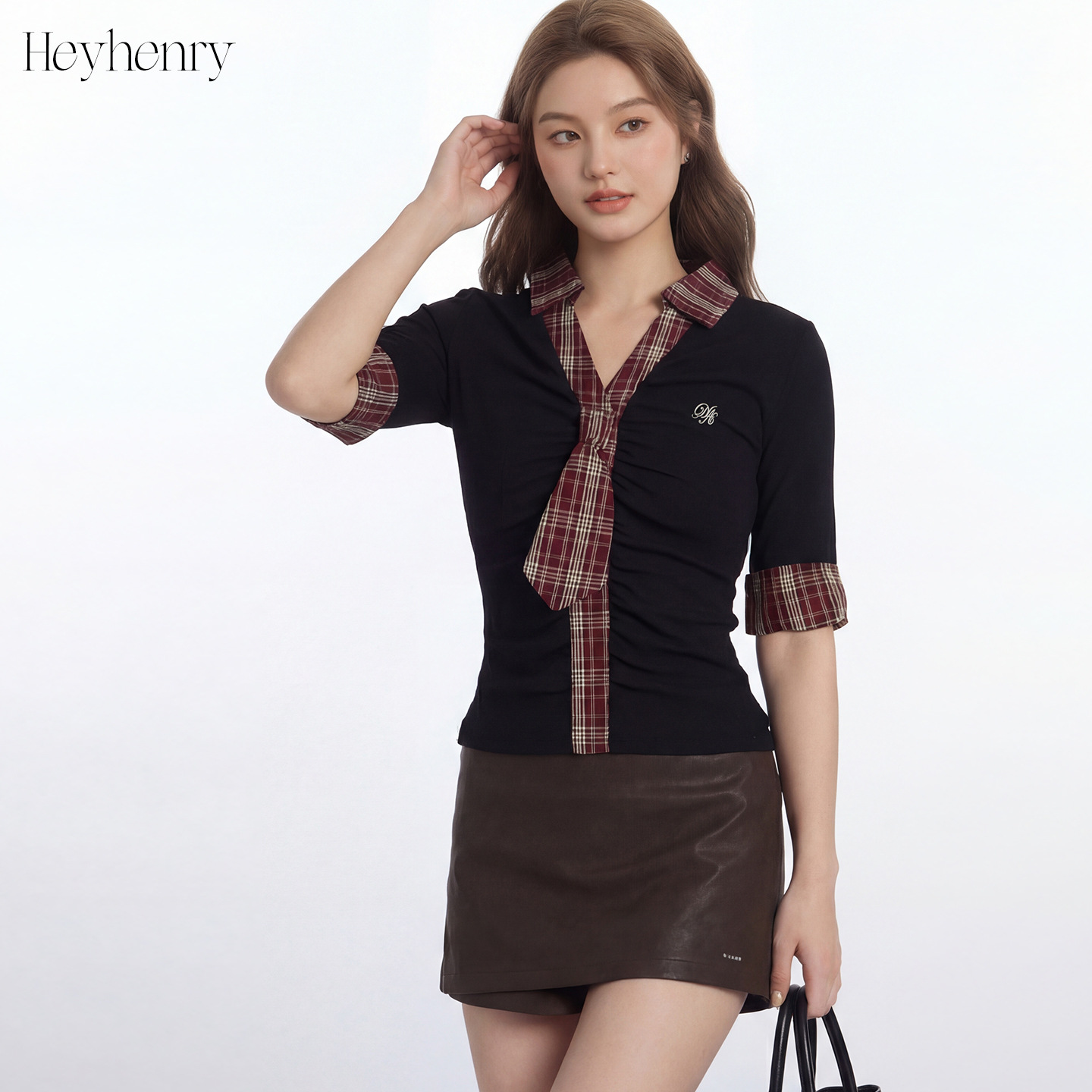 Women's Slim Fit Half Sleeve T-Shirt Sweet And Spicy Style Summer Fake Two-Piece Design Tie Detail Short Sleeve Top_ecoleips.com