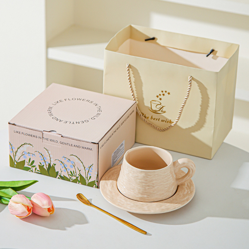 Tazas de café de cerámica de piedra de alta calidad, platos de oficina, tazas de café lujosas, copas de desayuno, regalo de mano.