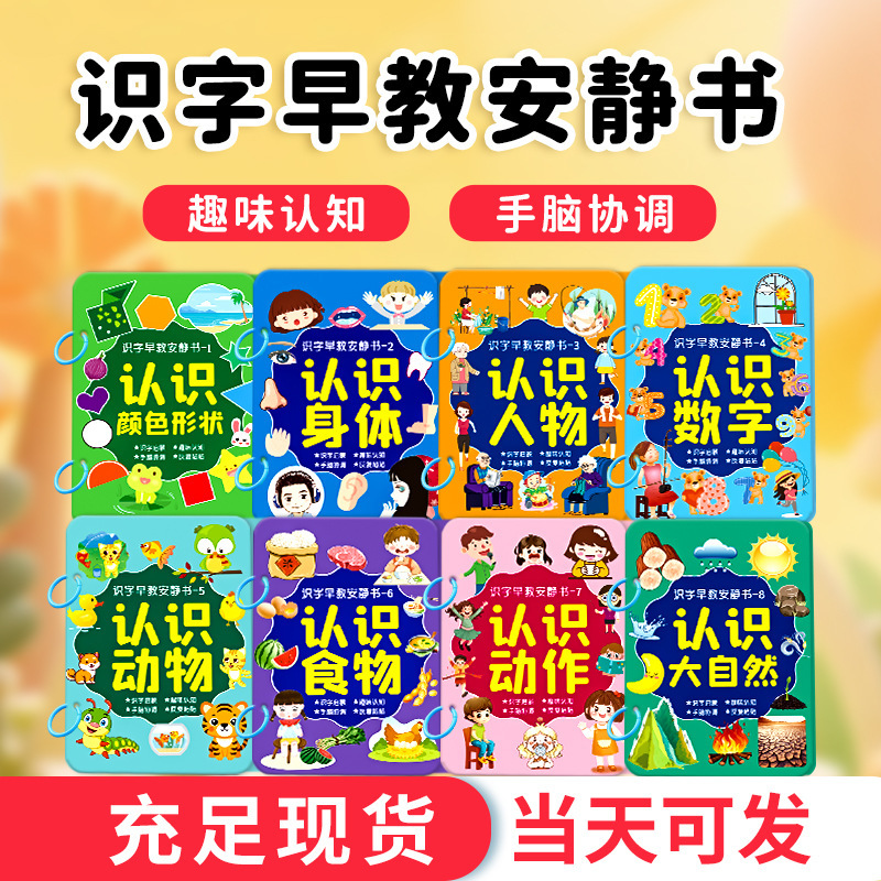 Literacy Quiet Book 3-6 Years Old Enlightenment Word Recognition Paste Book Game Tear-Off Book Early Kidshood Education Kidsren's Educational Toys