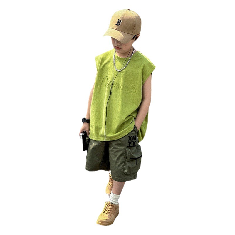 Verano nuevo chaleco de la letra de los muchachos grandes ropa para niños chaleco sin mangas de color sólido personalidad de moda fresco todo partido