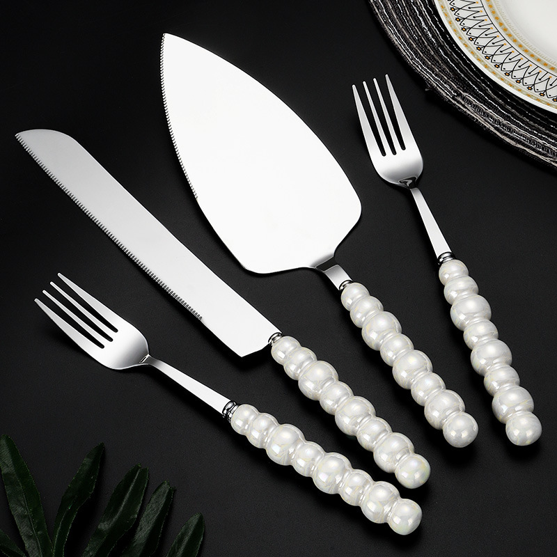 Light Luxury Stainless Steel Cake Knife Shovel suit Hotel Home Creative Pearl Ceramic Handle Pizza Shovel Knife Dessert Fork
